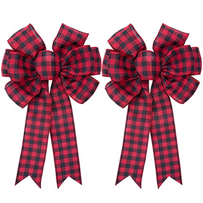 Large Red and Black Buffalo Plaid Wreath Bows - B Style 2pcs Christmas Farmhouse Decor