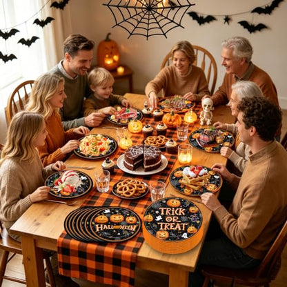 Halloween Trick or Treat Paper Plates Set - 50 Pcs Party Dinnerware with Pumpkin & Ghost Designs