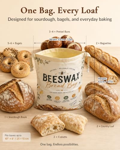 White Beeswax Bread Bag for Sourdough & Artisan Bread Storage - 1 Pack