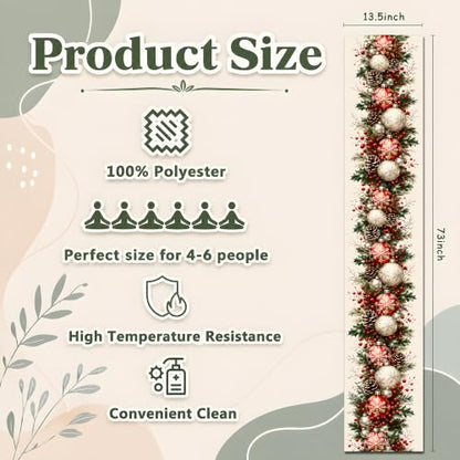 Christmas Decorations - Xmas Balls Snowflake Pine Cone Table Runner - Variation of Christmas Balls Snowflake
