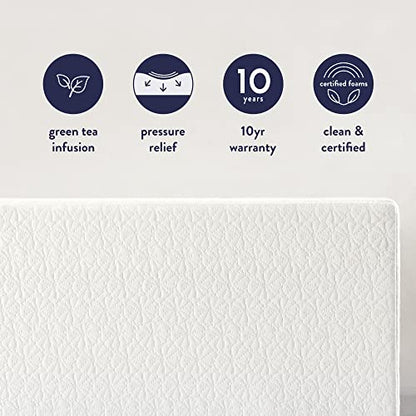 Best Price Mattress 8 inch Twin Mattress XL Long, Bed-In-A-Box, Green Tea Memory Foam,White