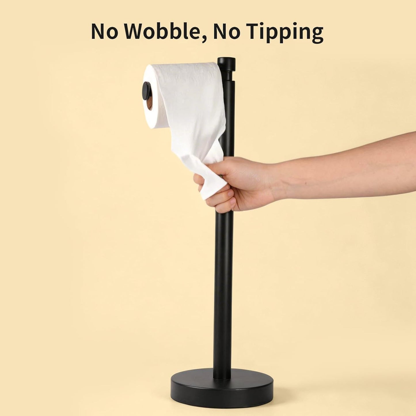 YUMORE Heavy Duty Toilet Paper Holder Stand - Matte Black Stainless Steel | Free Standing Design