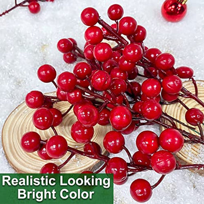 Grandeal 25 Pack Red Berry Stems Waterproof Holiday Decor for Christmas Tree Wreath Wreaths & Garlands - Standard