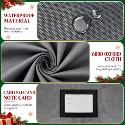 AerWo Large Christmas Tree Storage Bag 7.5 Ft Gray Waterproof 600D Oxford