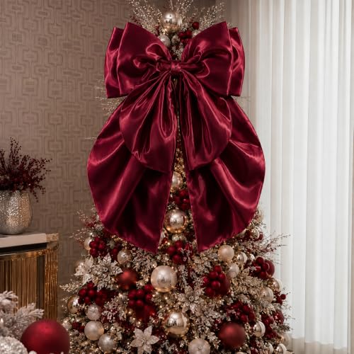 Burgundy Large Christmas Bow Tree Topper 20x32 Inch Satin Holiday Decoration