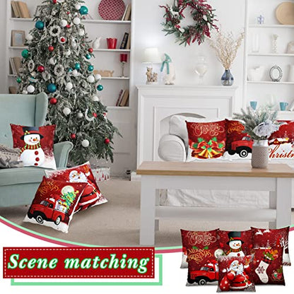 Christmas Pillow Covers 6 Pcs Soft Plush Santa Snowman & Bell Design - 20 x 20 Inches - Funny Style