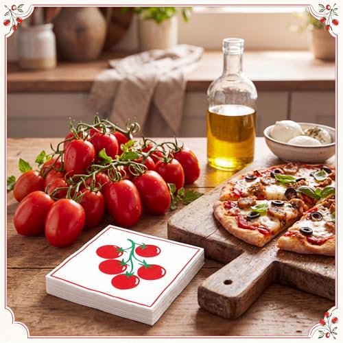 50 Pack Italian Tomato Theme Disposable Napkins - 2 Ply Party Paper