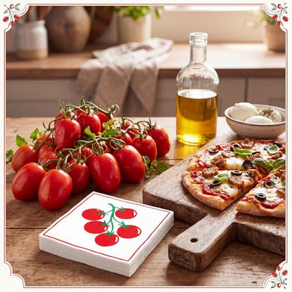 50 Pack Italian Tomato Theme Disposable Napkins - 2 Ply Party Paper