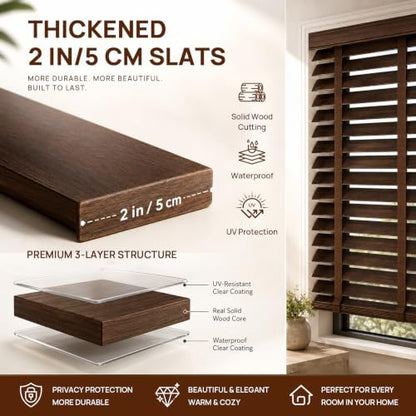 Custom Size Solid Wood Blinds for Indoor Windows - Black-5310