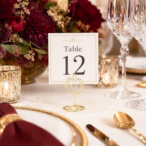24 Pack Gold Pumpkin Table Number Holders for Fall Thanksgiving & Party Decor