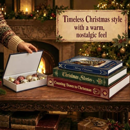 Christmas Faux Book Storage Boxes Set - 3 Decorative Holiday Book Boxes - Variation of Christmas
