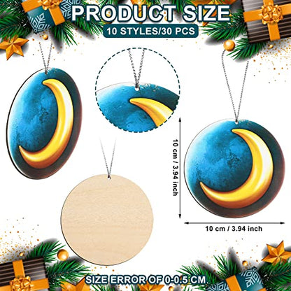 Outer Space Wooden Ornaments for Christmas Tree - Astronaut Theme Decor, 30 Pack