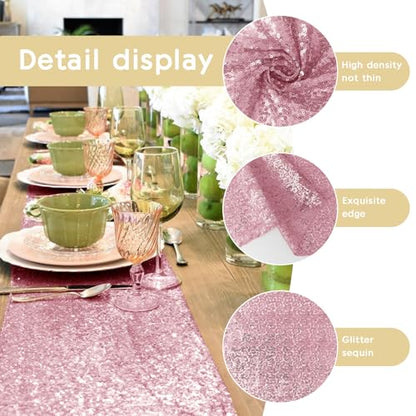 Rose Pink Sequin Table Runner Pack of 10 - 12 x 72 Inches for Parties & Events