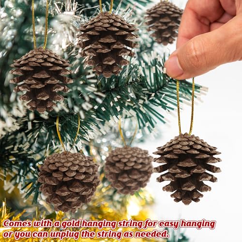50 Pack Natural Pine Cones for Crafts and Holiday Decor - 1.96 Inches with Gold String - Rustic Christmas Ornaments & Table Decorations