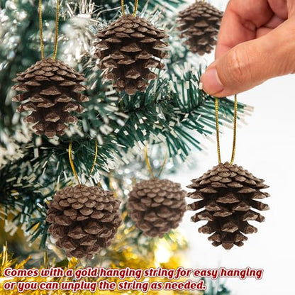 50 Pack Natural Pine Cones for Crafts and Holiday Decor - 1.96 Inches with Gold String - Rustic Christmas Ornaments & Table Decorations