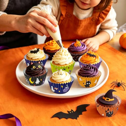 Large Halloween Cupcake Liners Set - 300 Pack with Ghost Pumpkin & Spider Designs
