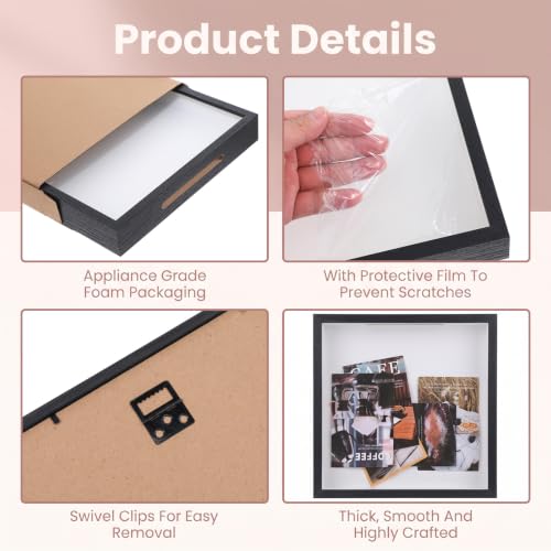Travel Memory Shadow Box Frame 11.4x11.4 Inch Black with Top Slot for Tickets