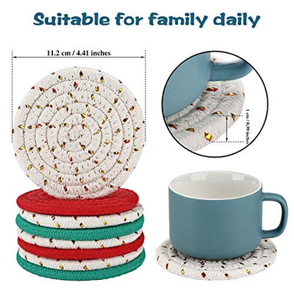 Christmas Coasters Set of 8 Handmade Cotton Woven Cup Pads - 4.3 Inches