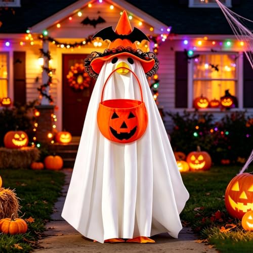 Halloween Ghost Goose Outfit for 23-Inch Garden Geese - Orange