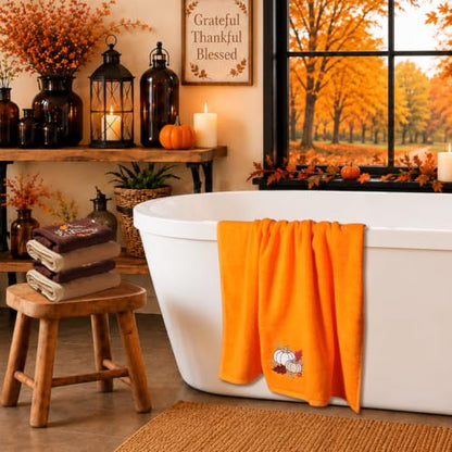 Autumn Harvest Pumpkin Bathroom Towel Set 6 Piece - Fall Decor Cotton