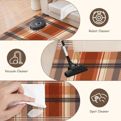 Fall Plaid Doormat - Burnt Orange Buffalo Check Entry Rug for Front Door & Home