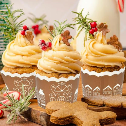Gingerbread House Christmas Cupcake Liners, 100 Pcs Disposable Paper Baking Cups