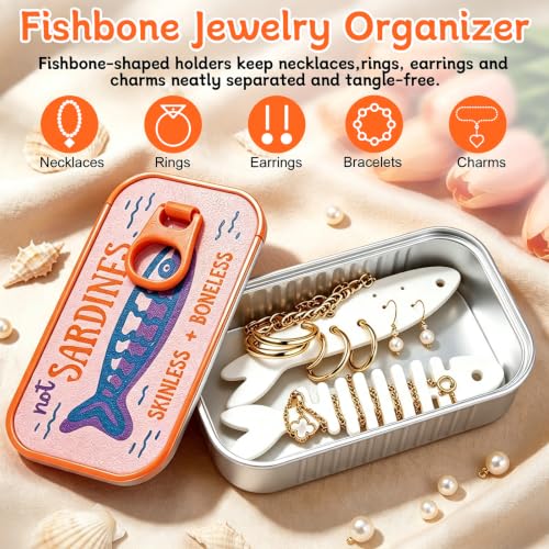 Sardines Jewelry Box Organizer with Fish-Shaped Holders for Rings and Necklaces