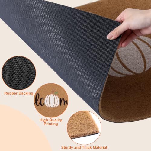 Fall Welcome Doormat Set with Pumpkin & Striped Runner, Outdoor Indoor Decor