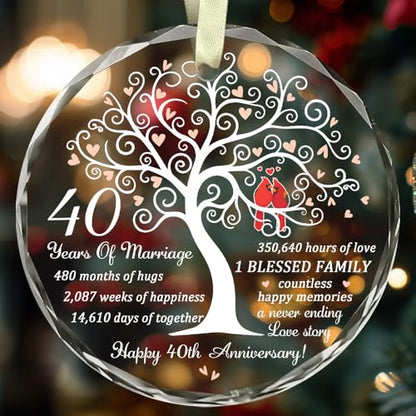 40th Wedding Anniversary Glass Ornament - Ruby Milestone Gift for Couple
