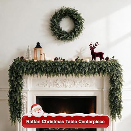 15FT Artificial Christmas Cedar Garland Realistic Winter Holiday Decor - 2 Pack