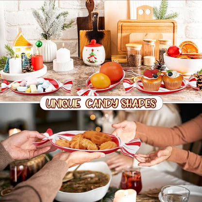 Teenyyou 8 Pcs Candy Shaped Melamine Serving Plates - Christmas Peppermint Design