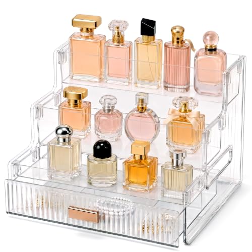 Clear Makeup Organizer with 3-Tier & Drawer for Vanity, Perfume Display Stand - Variation of This Listing