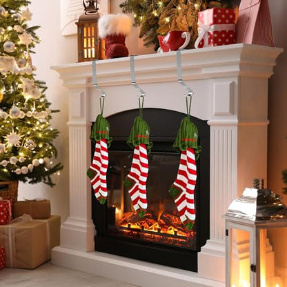 Christmas Stocking Holders Metal-Silver 4 Pack Fireplace Mantel Hangers