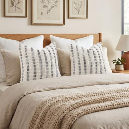DecorUhome Grey & Cream Chenille Tufted Stripe Throw Pillow Covers 18x18 Set of 2