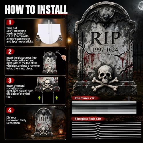 25-Inch Halloween Tombstones Graveyard Decorations Outdoor 5 Pack