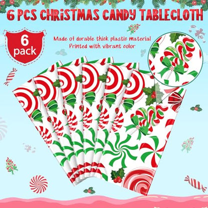 54x108 Inch Christmas Candy Cane Tablecloths 6 Pack - Red Green Holiday Decor