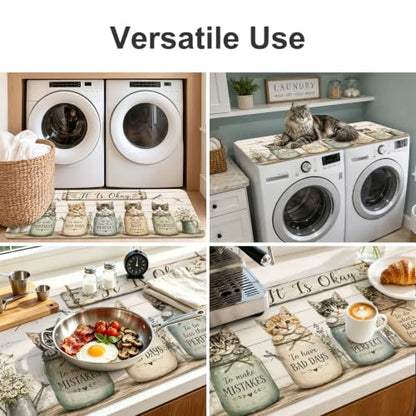 Laundry Room Rug - Cats & Rustic Jars Design, 47 x 20 Polyester, Variation HC-HD26466