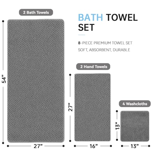 MaopaoBeauty Grey Bath Towels Set - 8-Piece Microfiber Bathroom Towel Collection