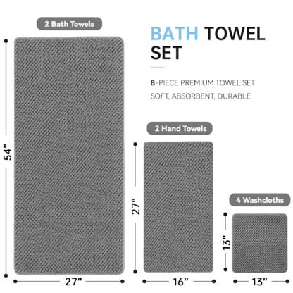 MaopaoBeauty Grey Bath Towels Set - 8-Piece Microfiber Bathroom Towel Collection