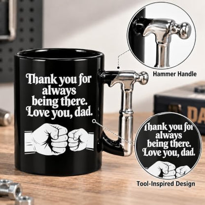 Black Dad Coffee Mug with Hammer Handle - Funny Gift for Men & Dad