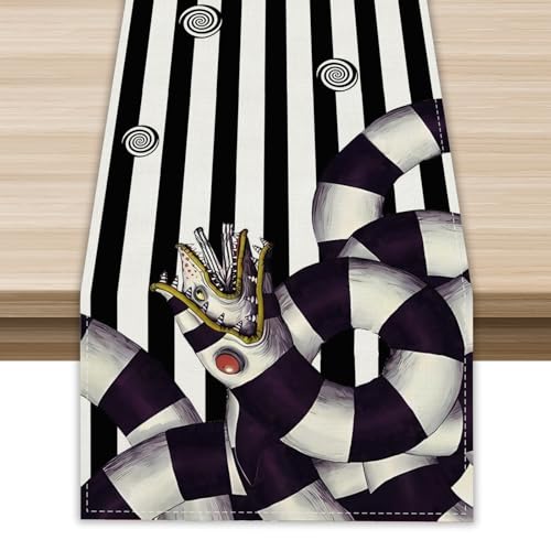 Black Striped Halloween Table Runner for Home Decor - 13x72 Inches
