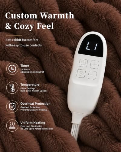 Brown Electric Heated Blanket Throw 50x60 Flannel Fuzzy Couch Bed