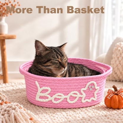 Pink Halloween Boo Basket with Handles - 2 Pack Ghost Gift Baskets for Women