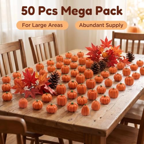 Miniature Artificial Pumpkins for Fall Halloween Thanksgiving Decor - 50 Pack