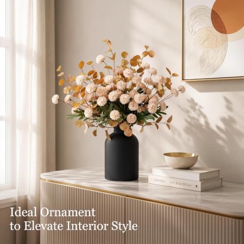 Artificial Flowers Set - 12Pcs Faux Silk Pompon Mums & Eucalyptus Beige