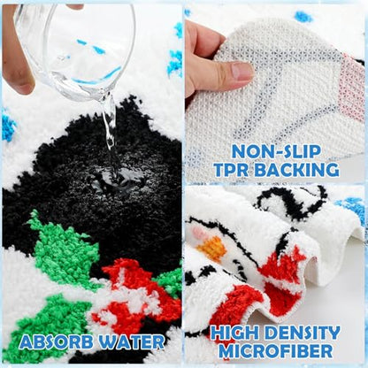 Christmas Snowman Bathroom Rugs Set - 20x47 & 16x24 Inches, Festive Tufted Decor