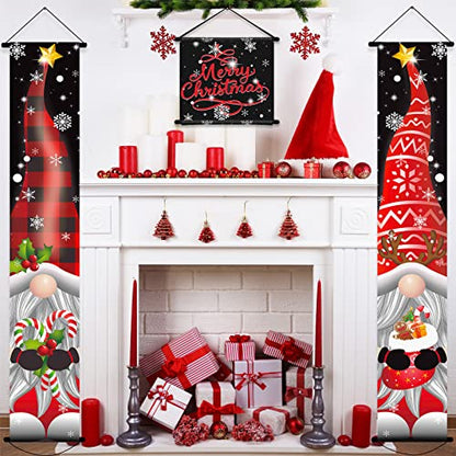 Christmas Porch Door Signs Gnome Decorations Set - Holiday Yard Flags