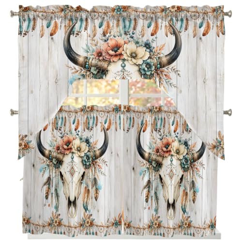 Turquoise Swag and Tier Curtain Set - 27.5W x 36L Pack of 3 for Kitchen Windows