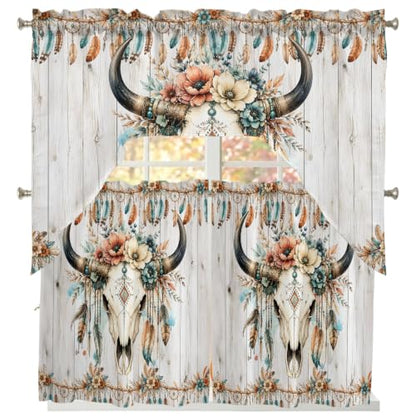 Turquoise Swag and Tier Curtain Set - 27.5W x 36L Pack of 3 for Kitchen Windows