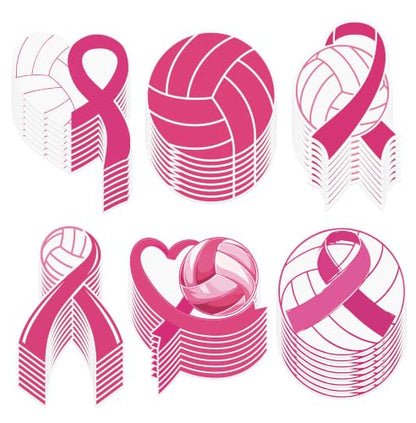 Pink Volleyball Cutouts for Breast Cancer Awareness Events, Party Decorations Set of 48